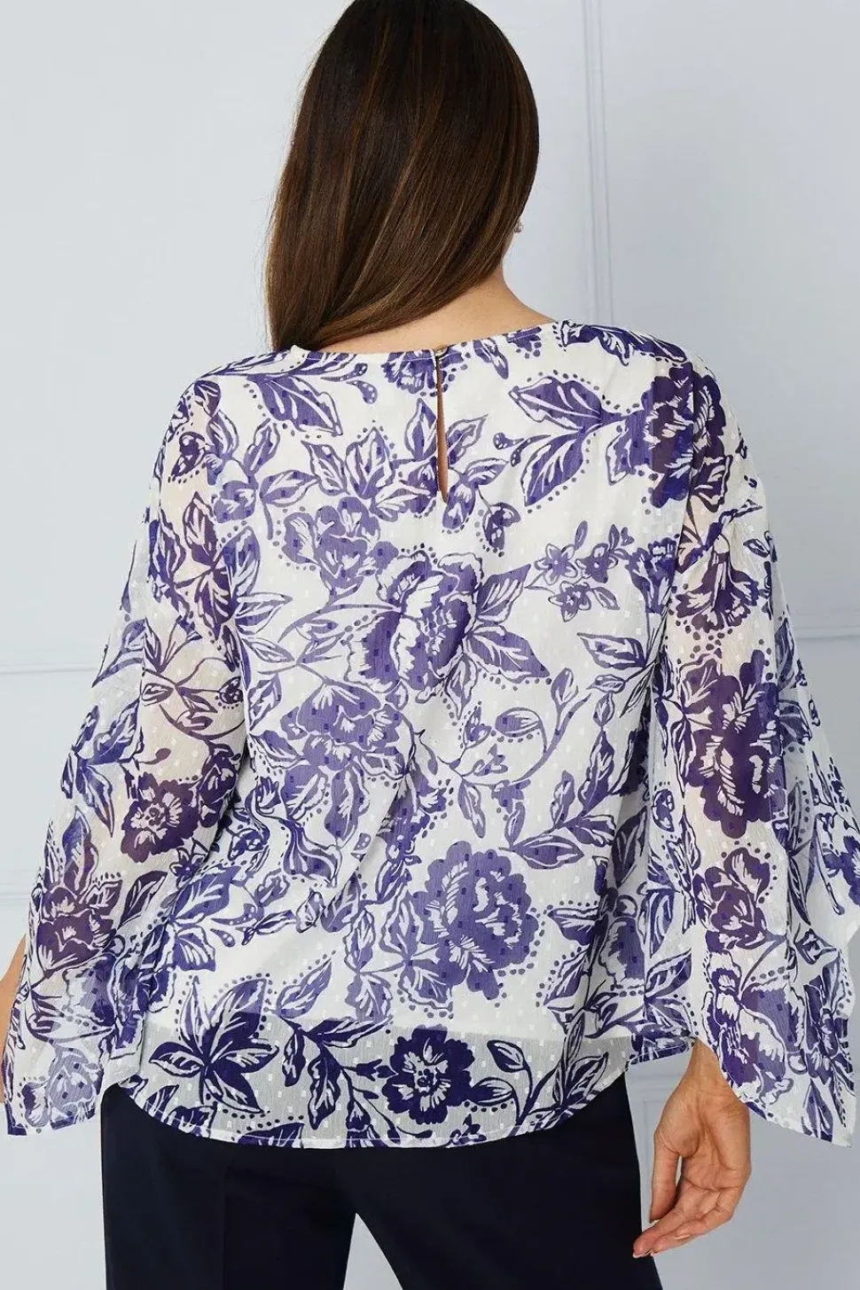 Floral Dobby Tie Sleeve Top
