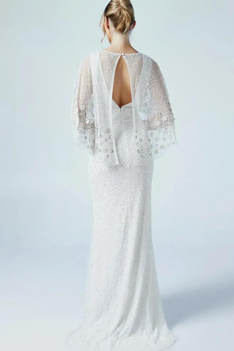Floral Embellished Cape Bridal Maxi Dress