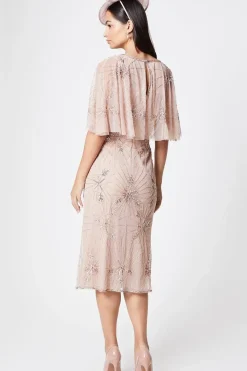 Floral Embellished Cape Midi Dress