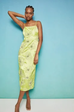 Floral Embellished Midi Slip Dress