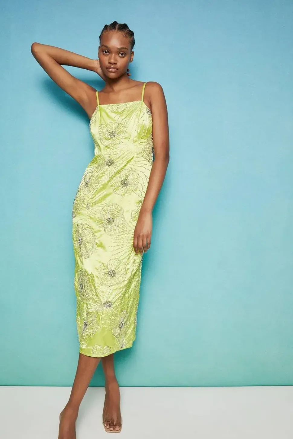 Floral Embellished Midi Slip Dress