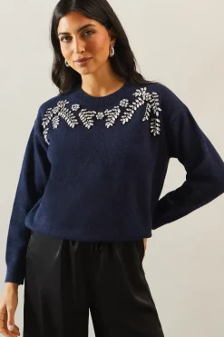 Floral Embellished Shoulder Design Jumper