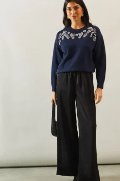 Floral Embellished Shoulder Design Jumper