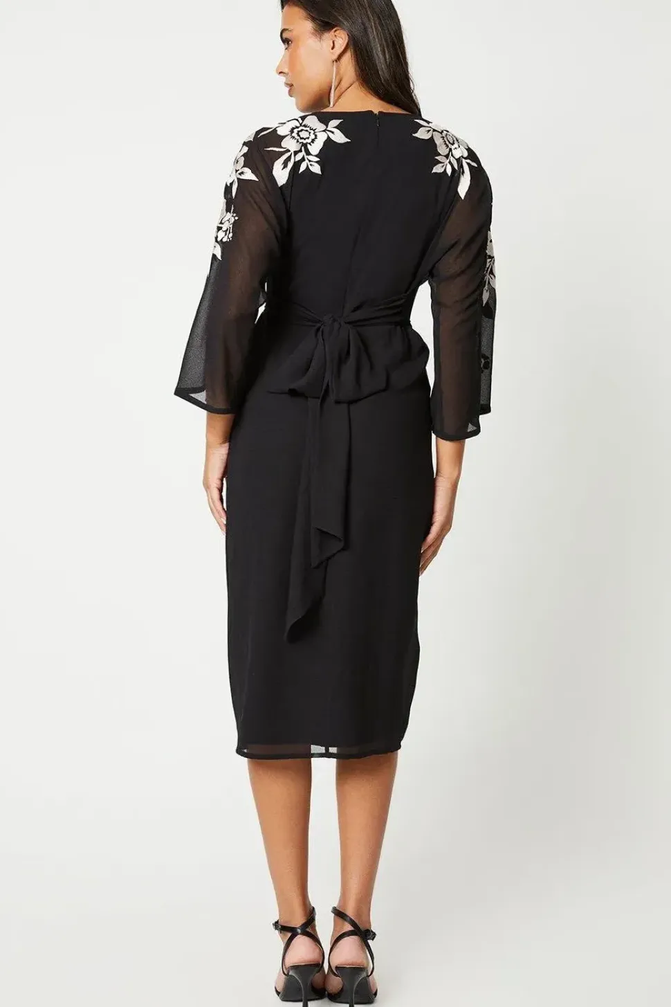 Floral Embroidered Kimono Sleeve Wrap Dress