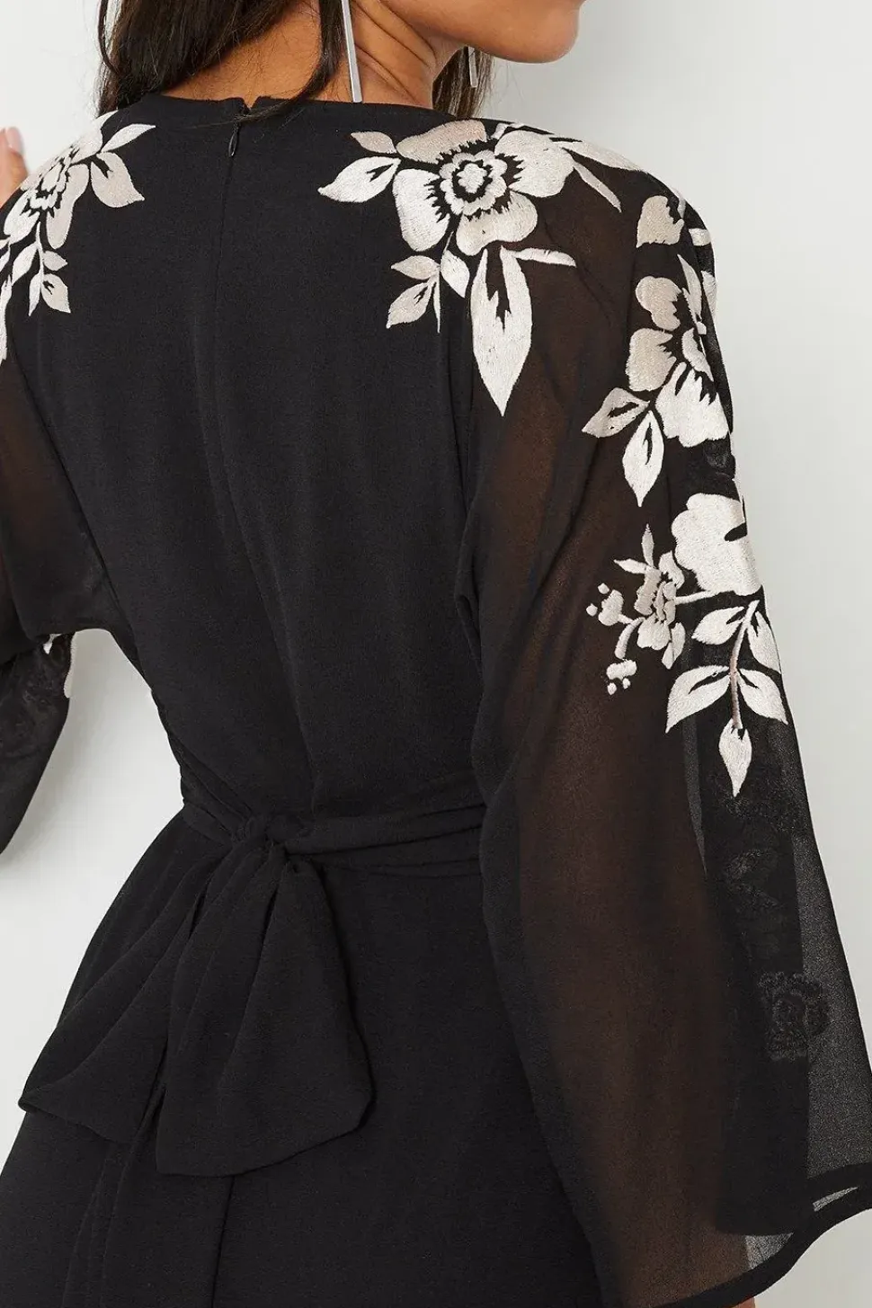 Floral Embroidered Kimono Sleeve Wrap Dress