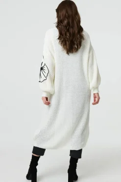 Floral Embroidered Longline Open Cardigan