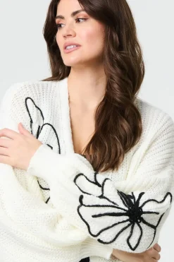 Floral Embroidered Longline Open Cardigan