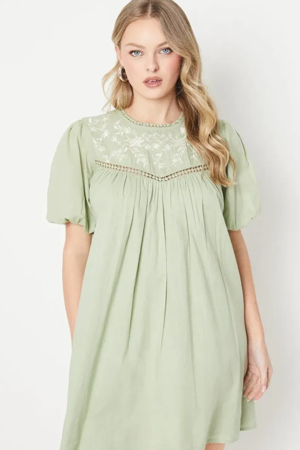 Floral Embroidered Puff Sleeve Mini Dress