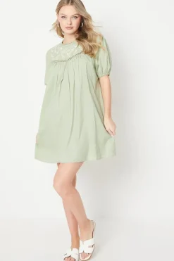 Floral Embroidered Puff Sleeve Mini Dress