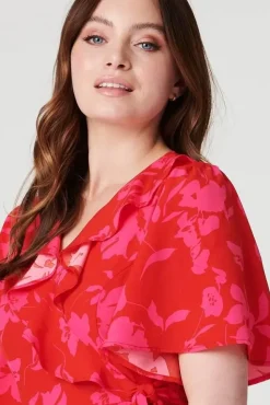 Floral 1/2 Flare Sleeve Wrap Dress