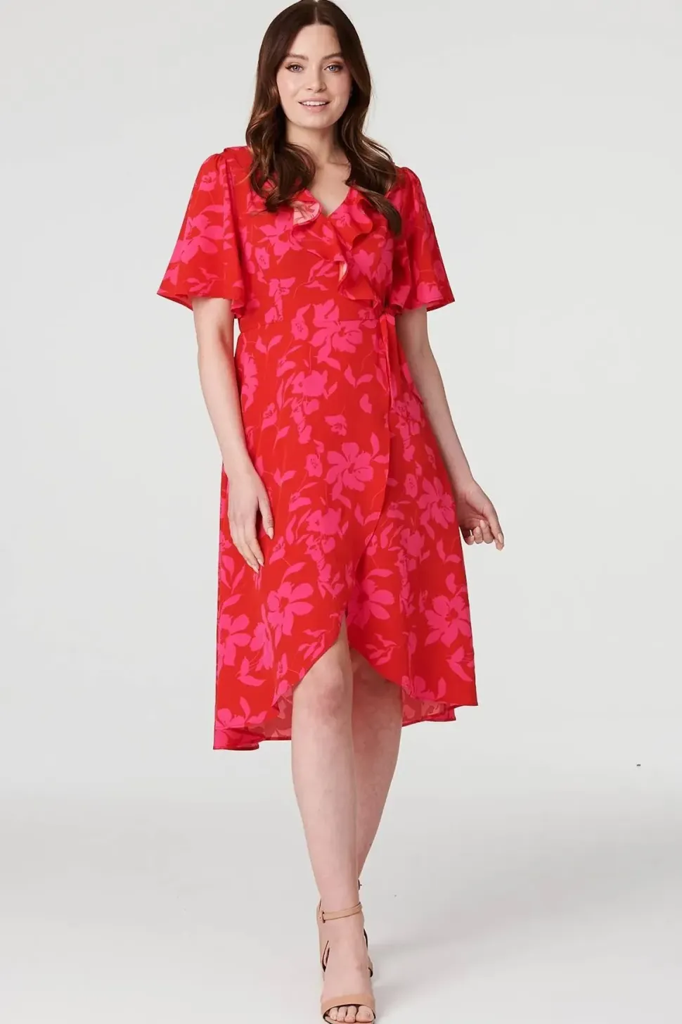 Floral 1/2 Flare Sleeve Wrap Dress