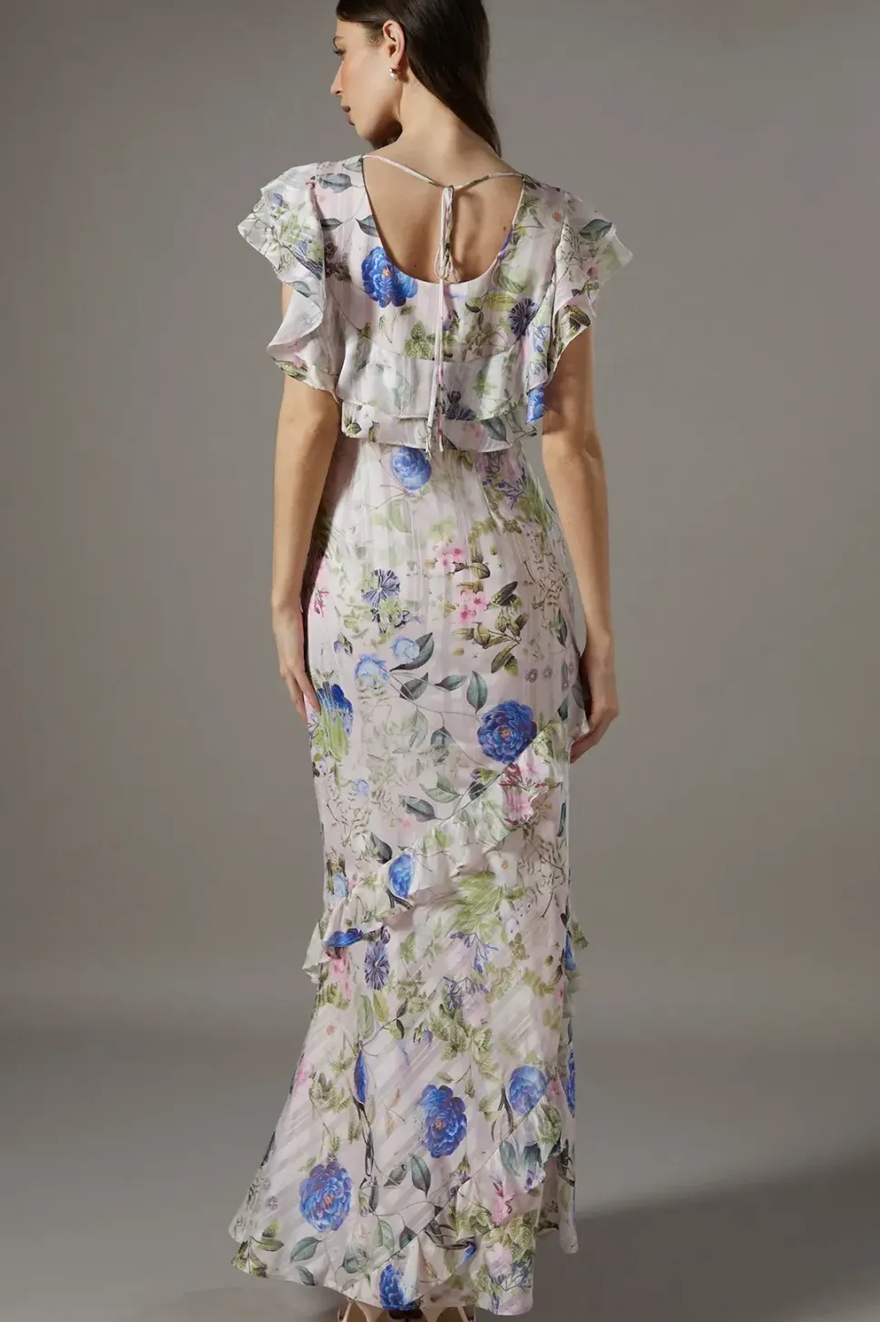 Floral Frill Detail Fitted Maxi Dress