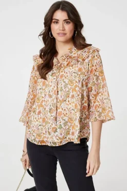 Floral Frill Detail 3/4 Sleeve Blouse
