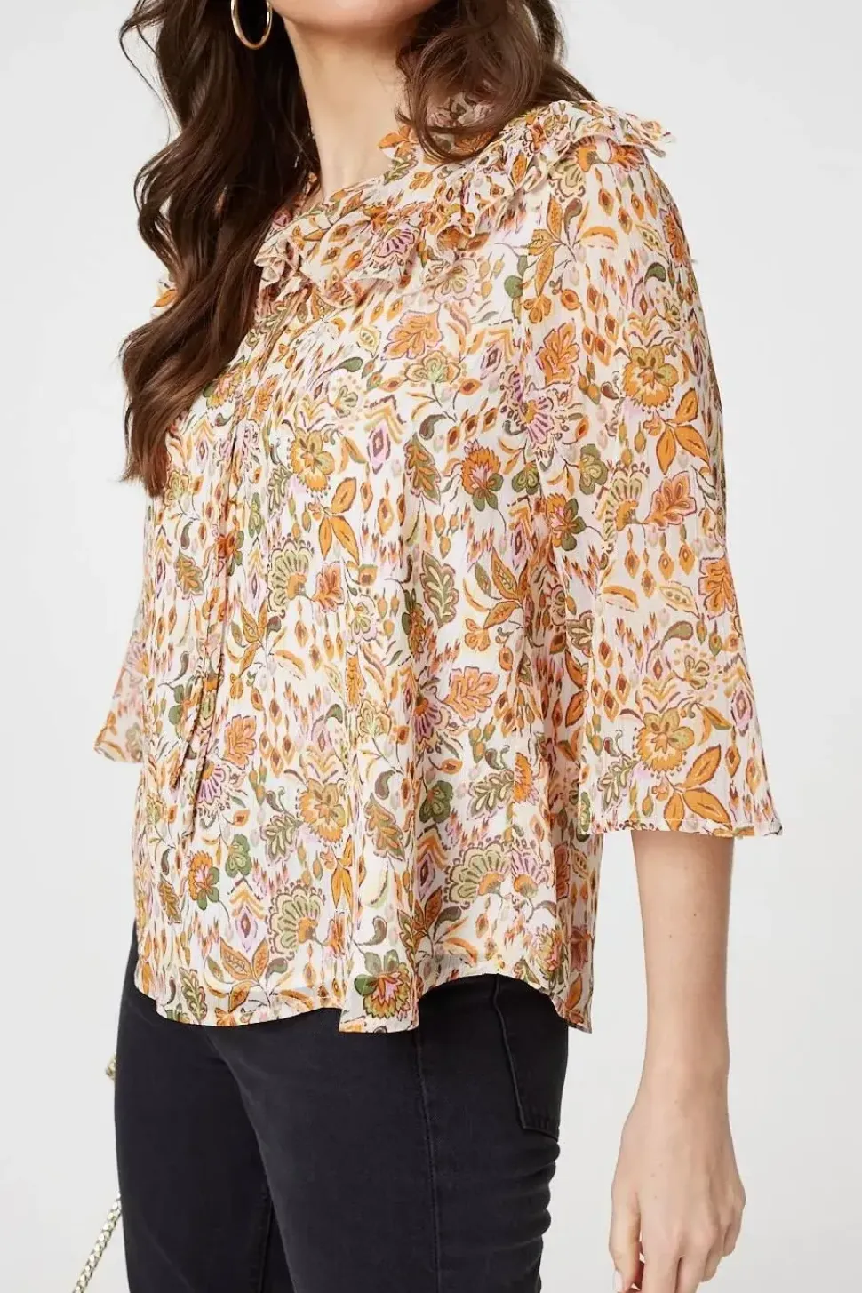 Floral Frill Detail 3/4 Sleeve Blouse
