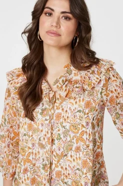 Floral Frill Detail 3/4 Sleeve Blouse