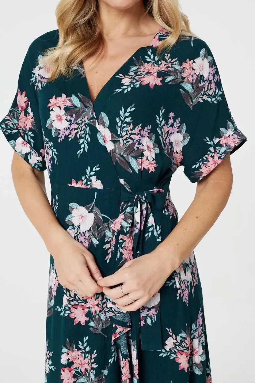 Floral Frill Hem Midi Wrap Dress