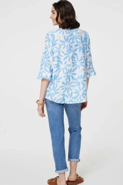 Floral 3/4 Frill Sleeve Blouse