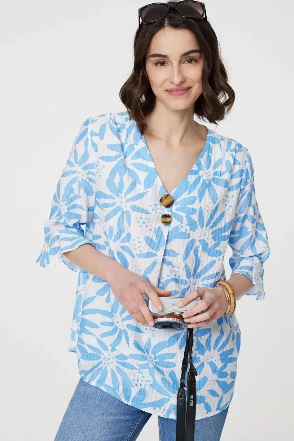 Floral 3/4 Frill Sleeve Blouse