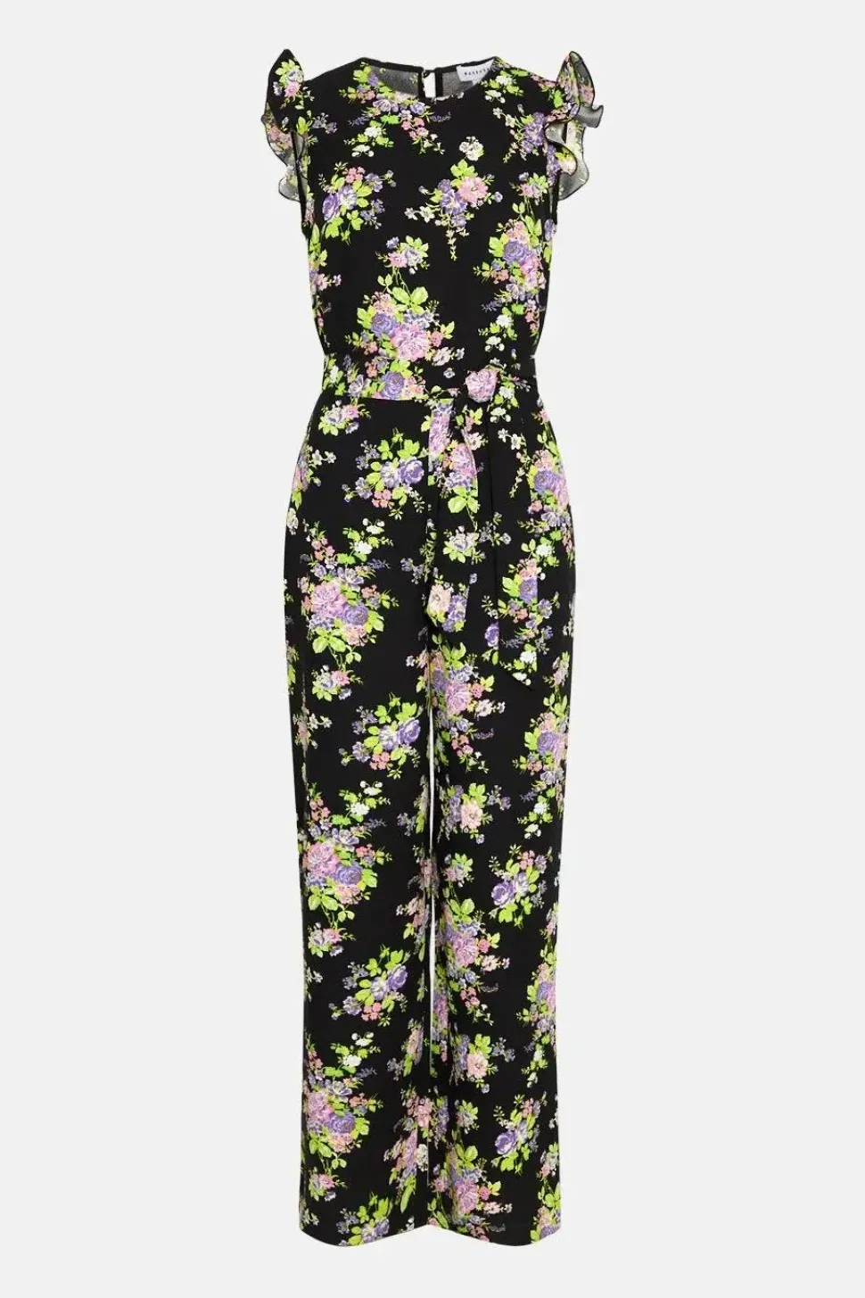 Floral Frill Sleeve Tie Waist Jumpsuit