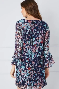 Floral Glitter Spot Ruffle Shift Dress