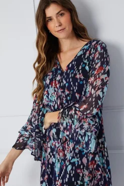 Floral Glitter Spot Ruffle Shift Dress