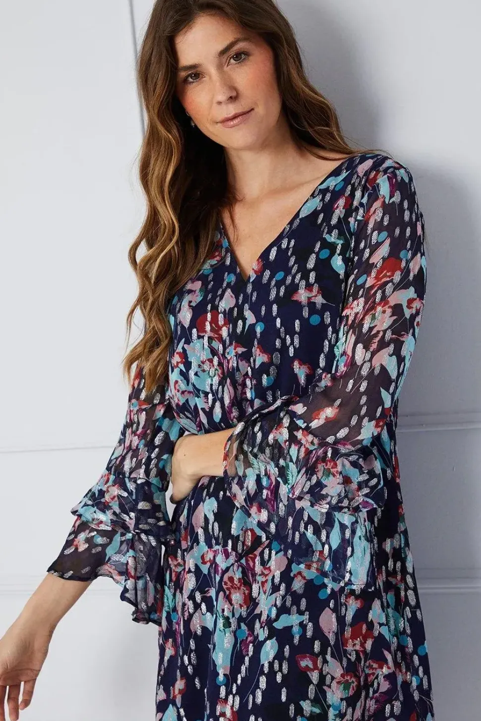 Floral Glitter Spot Ruffle Shift Dress