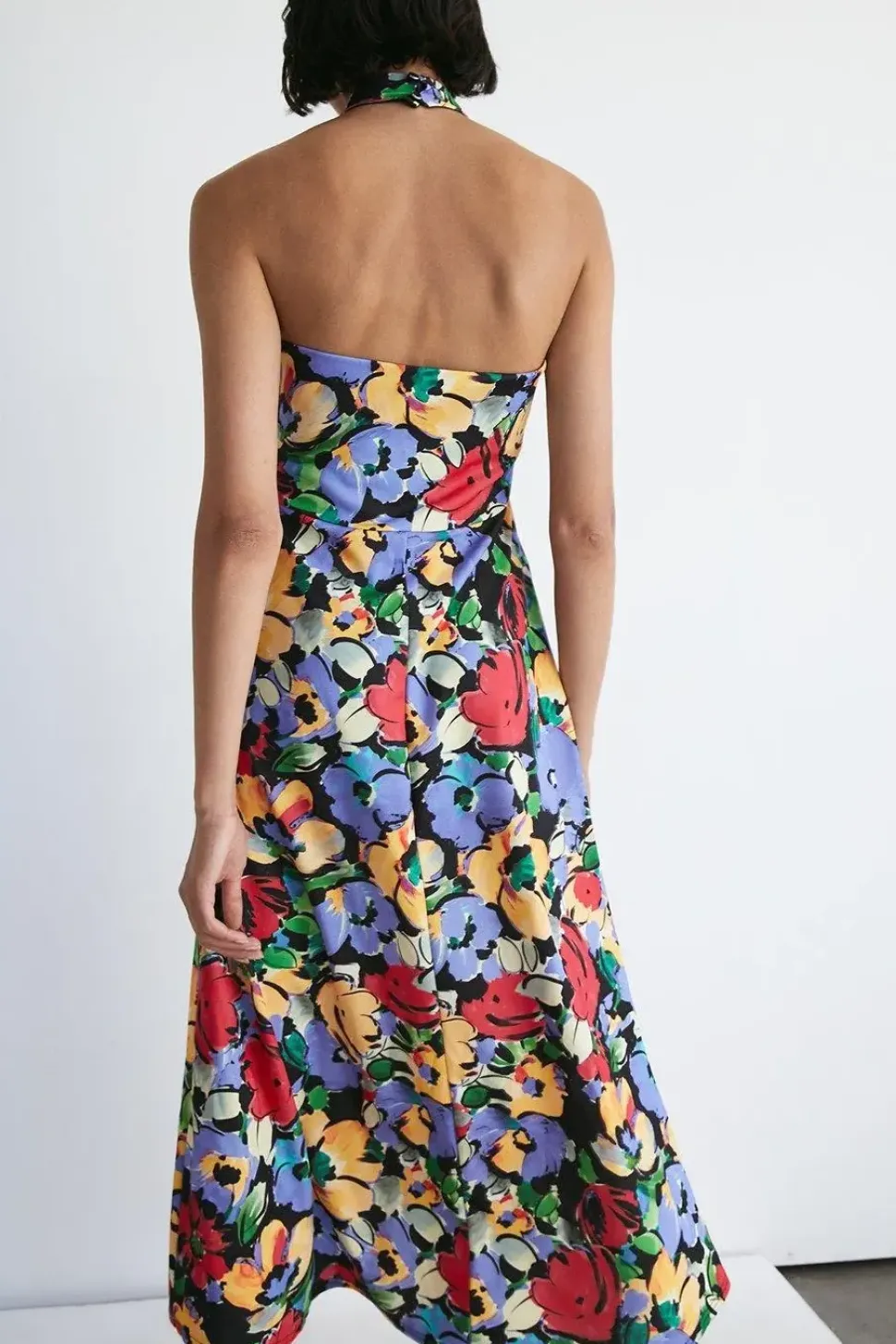 Floral Halter Neck Jersey Crepe Midi Dress