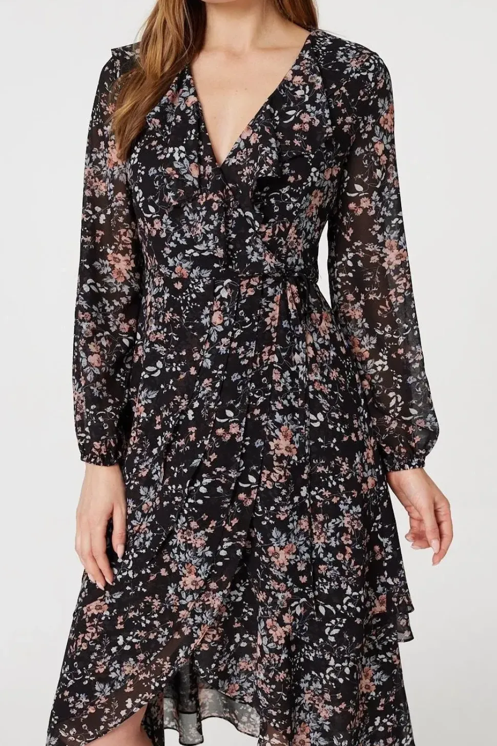 Floral High Low Wrap Midi Dress