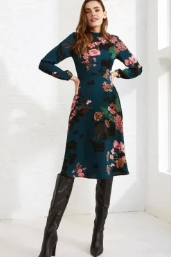 Floral High Neck Midi Dress