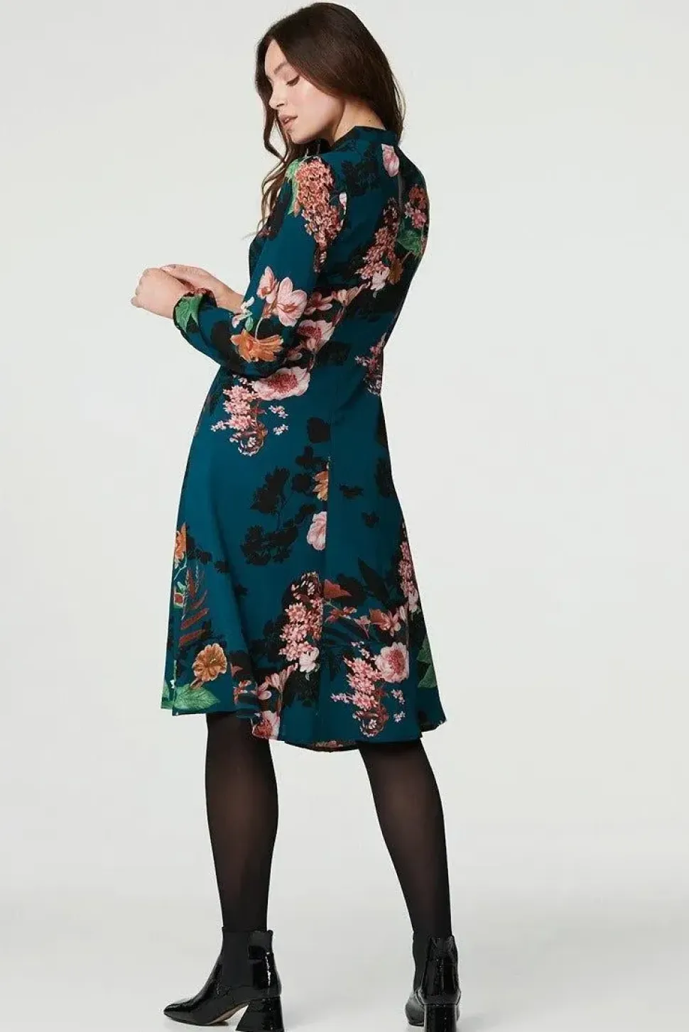 Floral High Neck Midi Dress