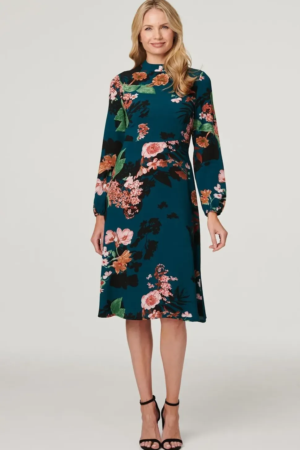 Floral High Neck Midi Dress