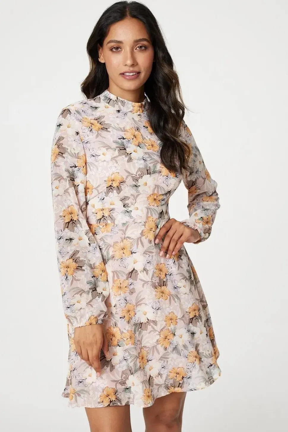 Floral High Neck Short Dress
