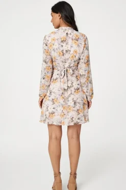 Floral High Neck Short Dress