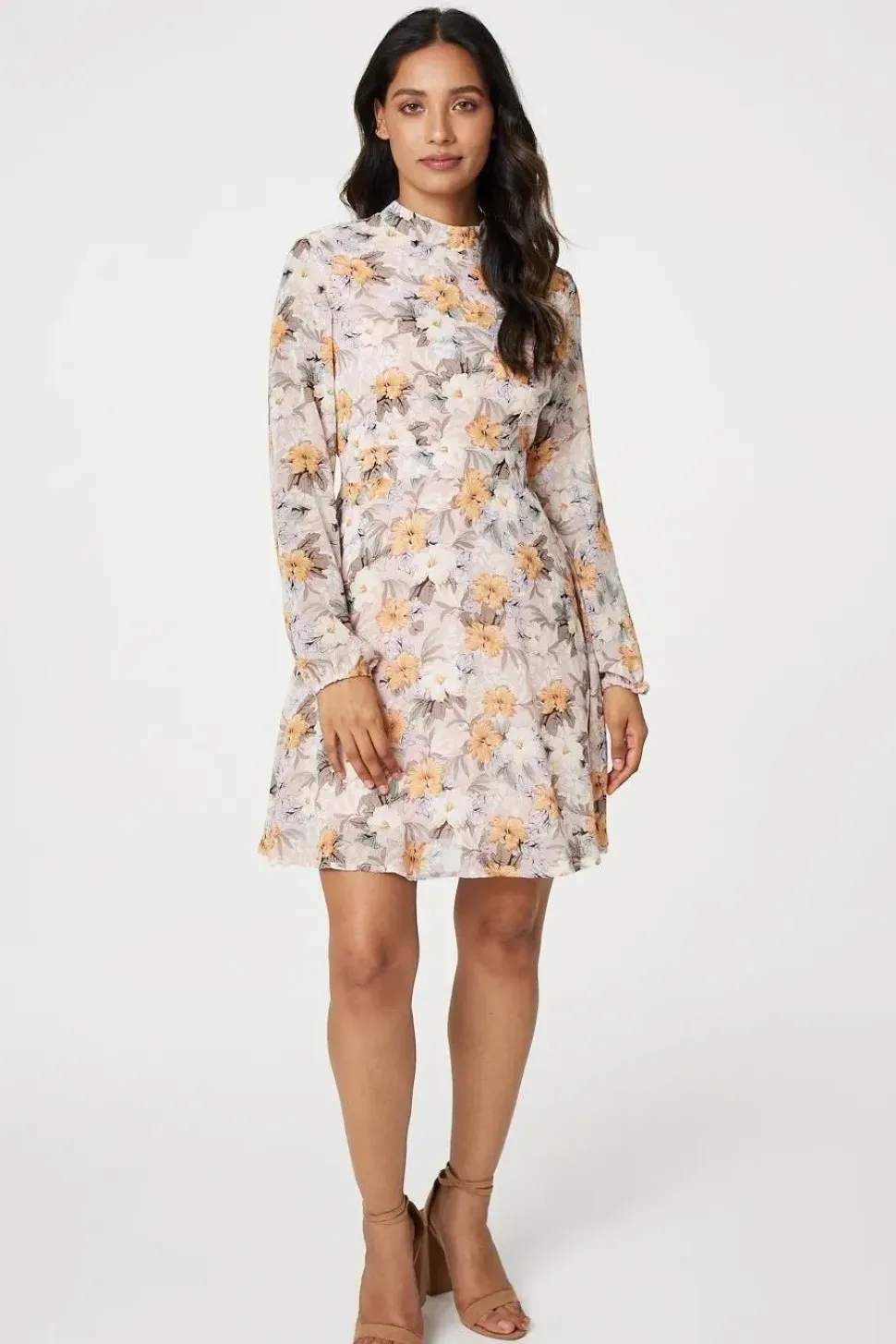 Floral High Neck Short Dress