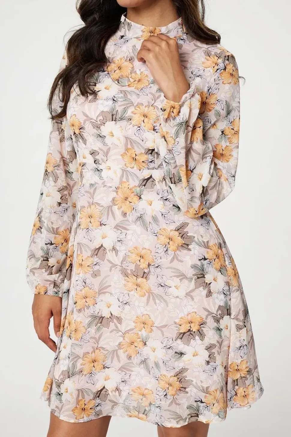 Floral High Neck Short Dress