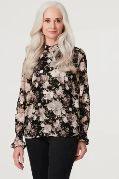 Floral High Shirred Neck Blouse