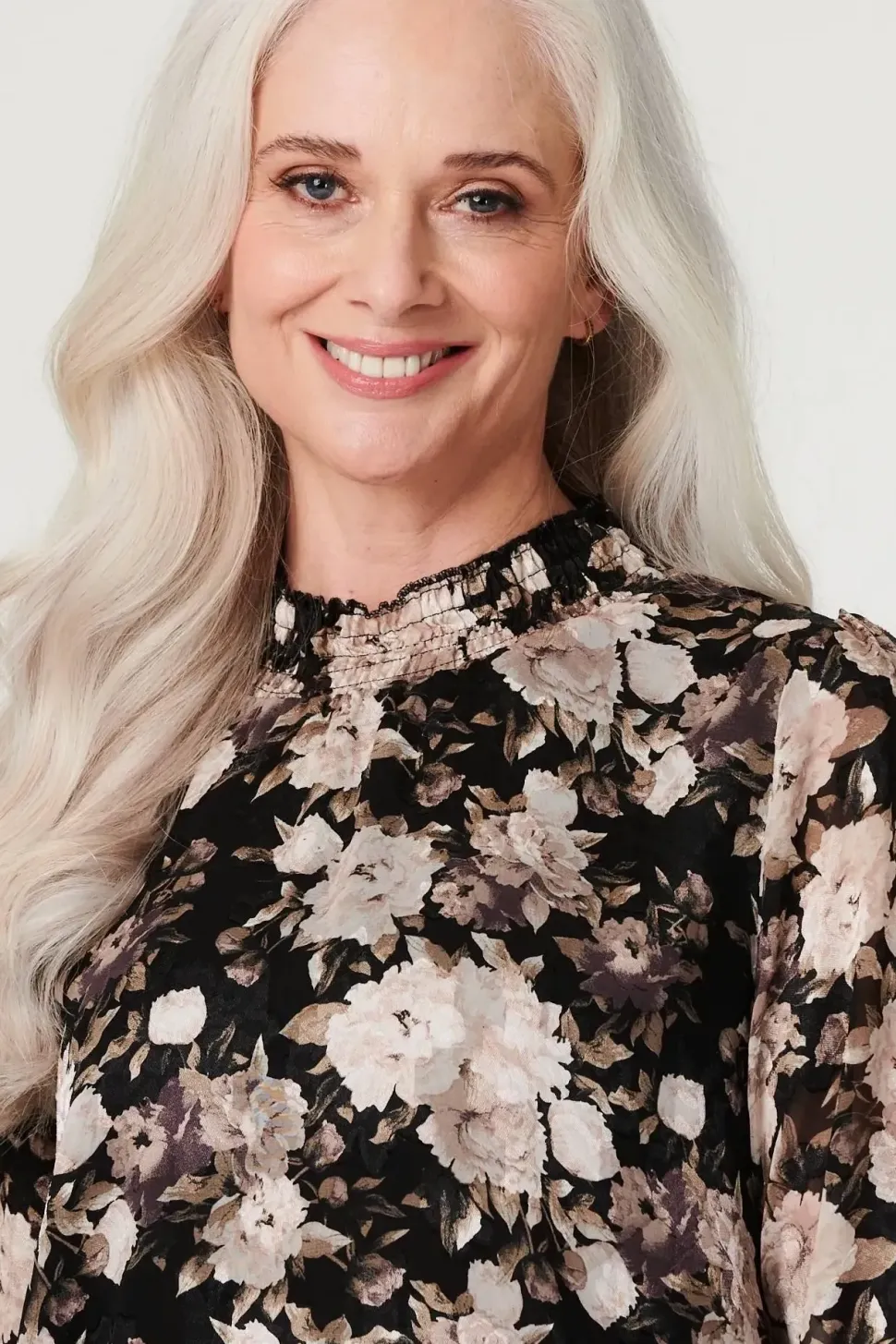 Floral High Shirred Neck Blouse
