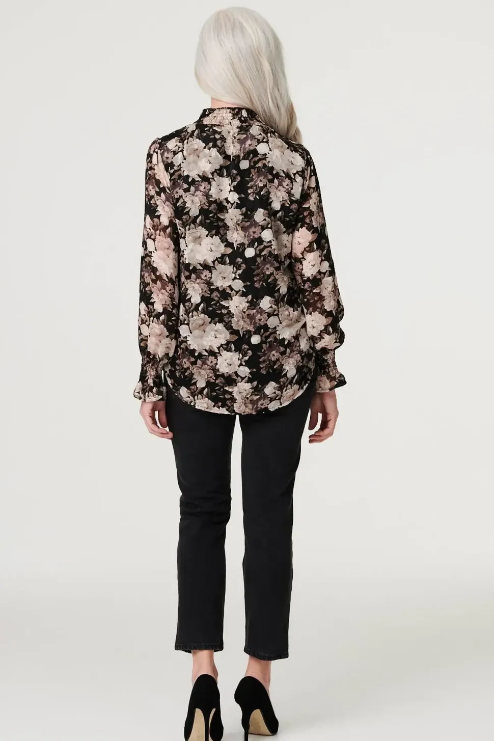 Floral High Shirred Neck Blouse