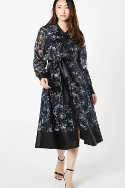Floral Jacquard Long Sleeve Shirt Dress