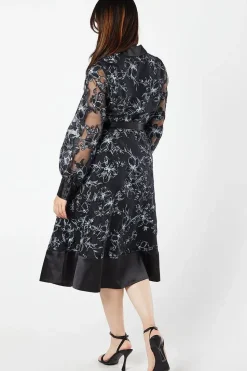 Floral Jacquard Long Sleeve Shirt Dress