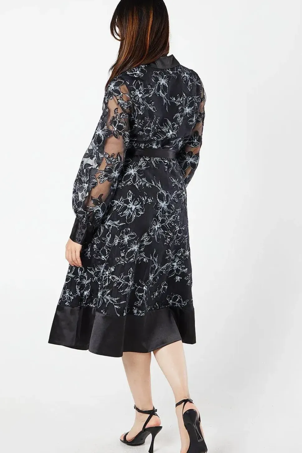 Floral Jacquard Long Sleeve Shirt Dress