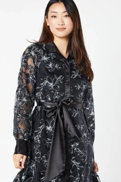 Floral Jacquard Long Sleeve Shirt Dress