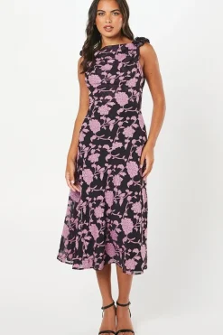 Floral Jacquard Midi Wedding Guest Dress