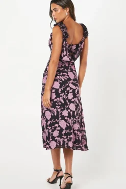 Floral Jacquard Midi Wedding Guest Dress