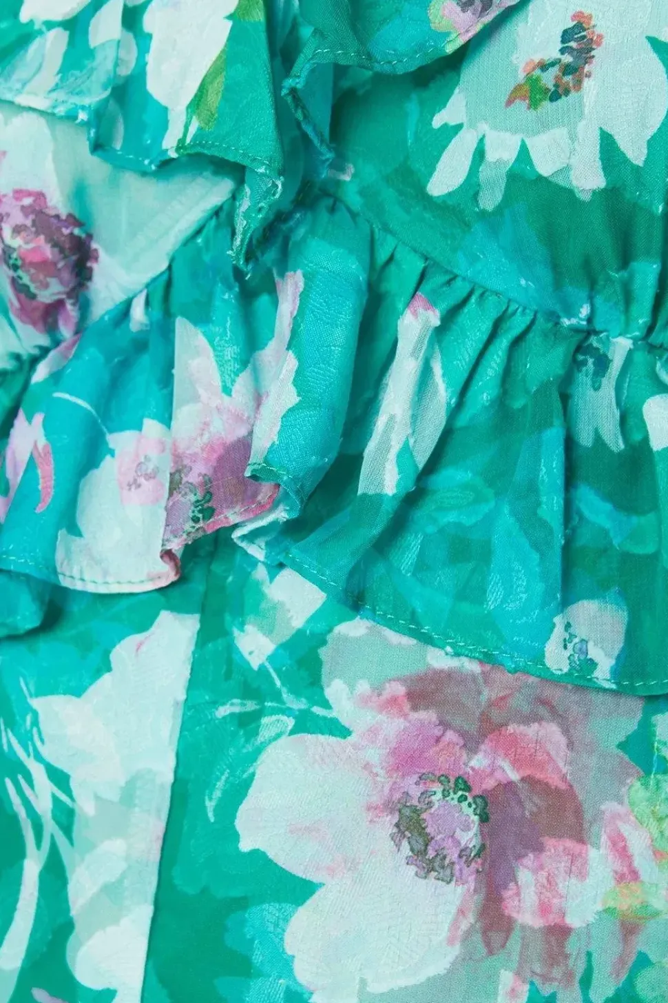 Floral Jacquard Ruffle Peplum Midi Dress