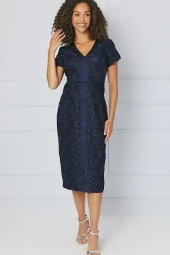 Floral Jacquard Satin Insert Pencil Dress