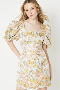 Floral Jacquard Square Neck Mini Dress
