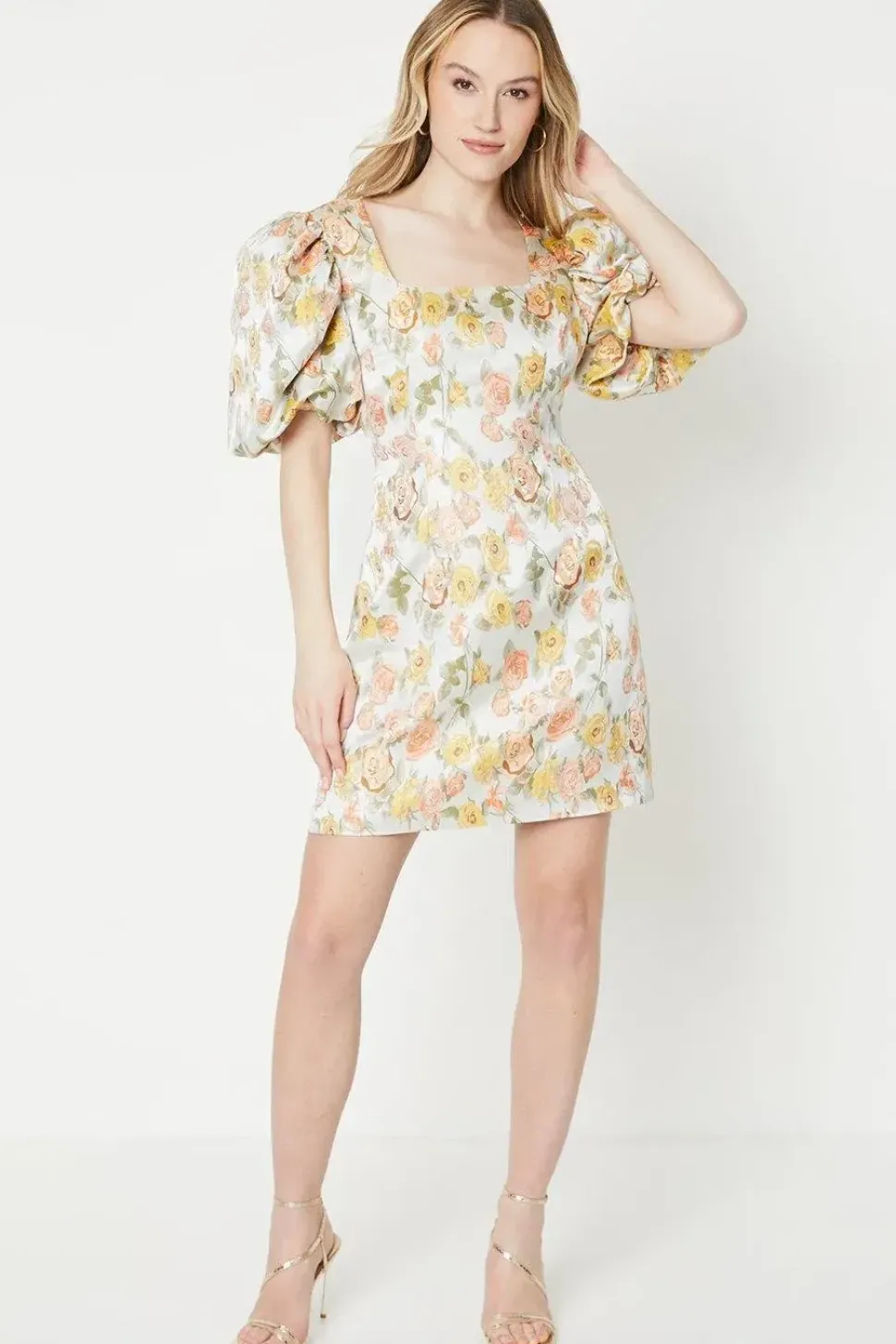 Floral Jacquard Square Neck Mini Dress