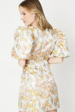 Floral Jacquard Square Neck Mini Dress