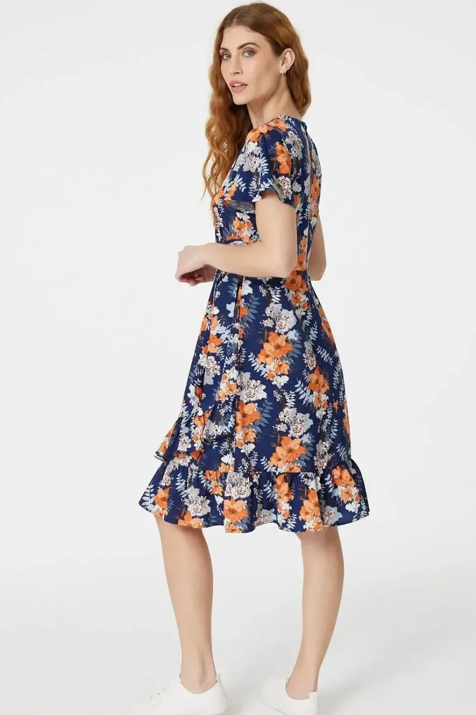 Floral Knee Length Wrap Dress
